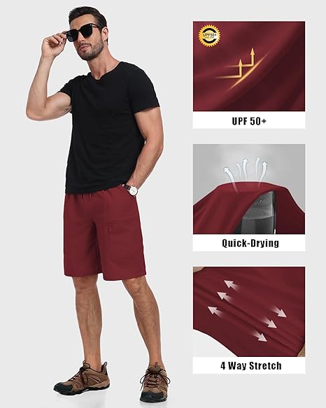 Men’s UPF50+ Water Resistant 5-Pocket Elastic Drawstring Hiking Cargo Shorts