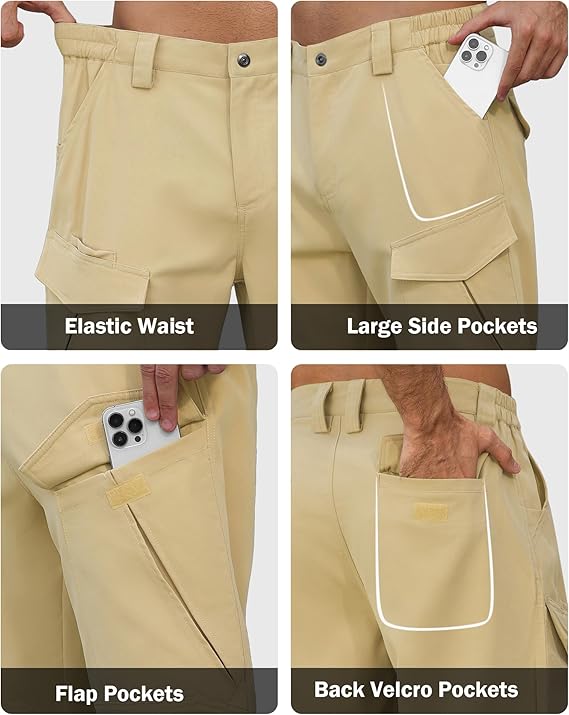 Men’s Ripstop Stretch Water Resistant Multi-Pocket Outdoor Cargo Pants