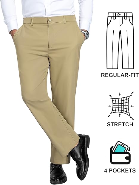 Men’s Stretch Tapered Straight Wrinkle Resistant Pants